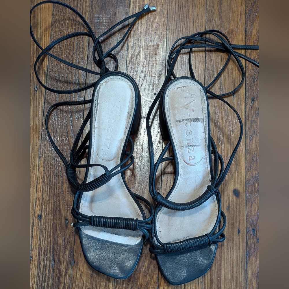 Vicenza Black Leather Strappy Block Heel Sandals